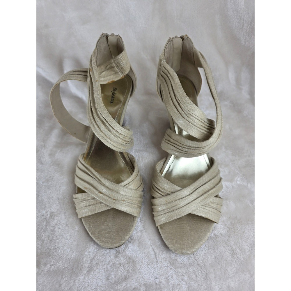 Vintage Style Co. Women's Tan Woven Strappy Zipper Heel Sandals Size 10M